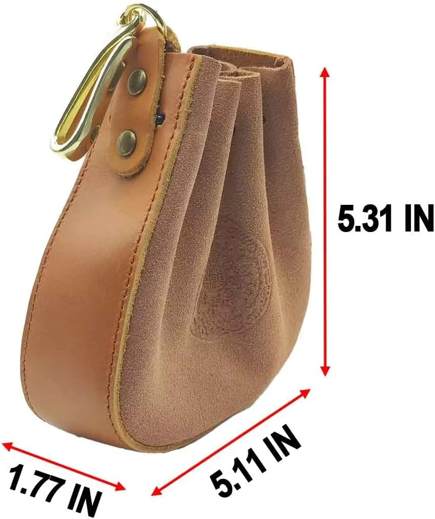 1 Pcs Leather Mini Medieval Pouch Genuine Leather Drawstring Coin Bag Coin Organizer Credit Card Holder Small Leather Drawstring Pouch Travel Wallet Wristlet Strap Bag for Men & Women (Brown)