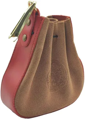 1 Pcs Leather Mini Medieval Pouch Genuine Leather Drawstring Coin Bag Coin Organizer Credit Card Holder Small Leather Drawstring Pouch Travel Wallet Wristlet Strap Bag for Men & Women (Red)