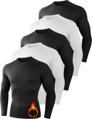 5 Pack Thermal Compression Shirts for Men Long Sleeve Running Gear Undershirt Base Layer for Winter Cold Weather
