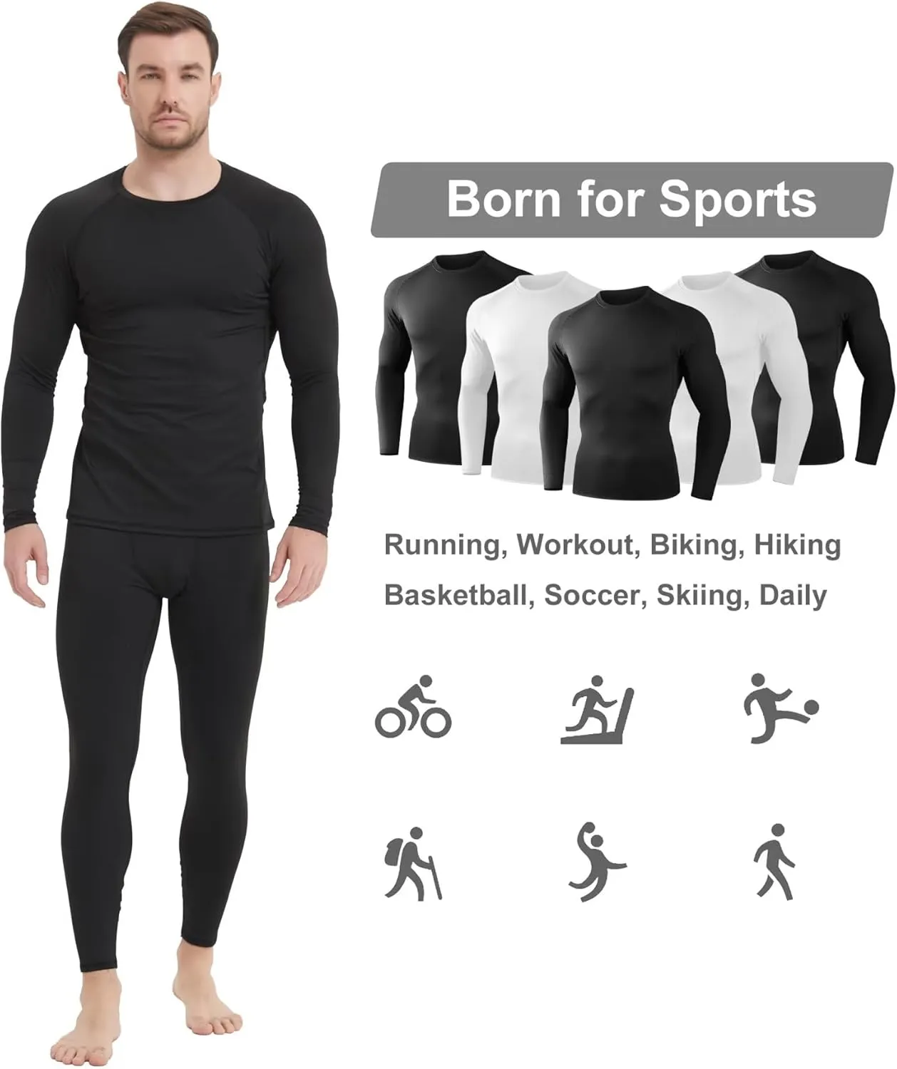 5 Pack Thermal Compression Shirts for Men Long Sleeve Running Gear Undershirt Base Layer for Winter Cold Weather