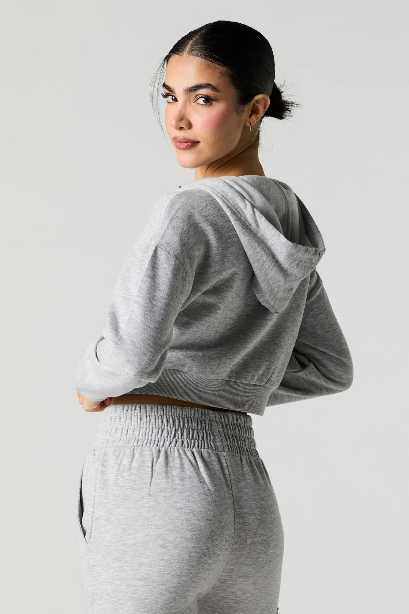 Active Cropped Zip-Up Fleece Hoodie