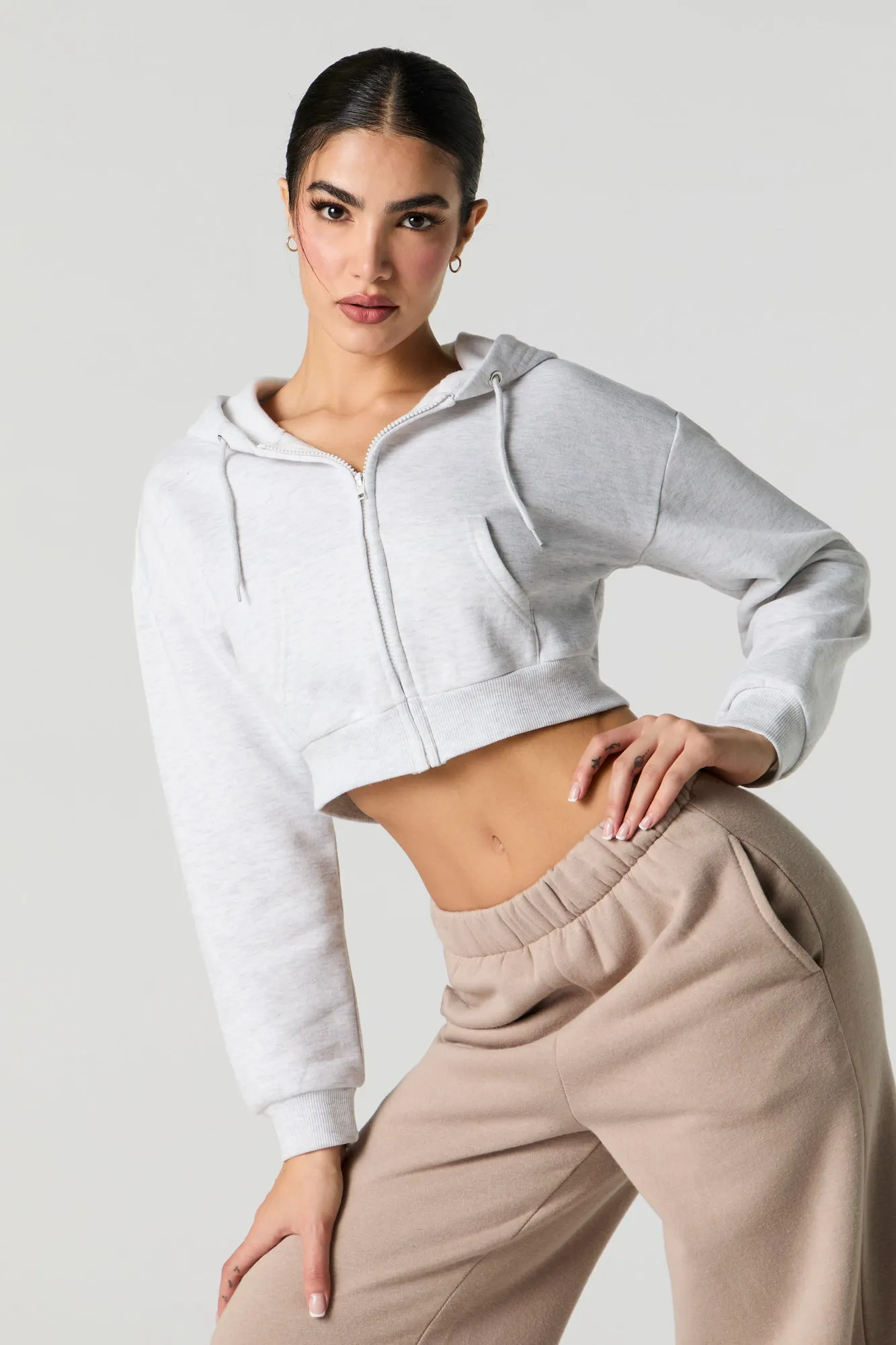 Active Cropped Zip-Up Fleece Hoodie