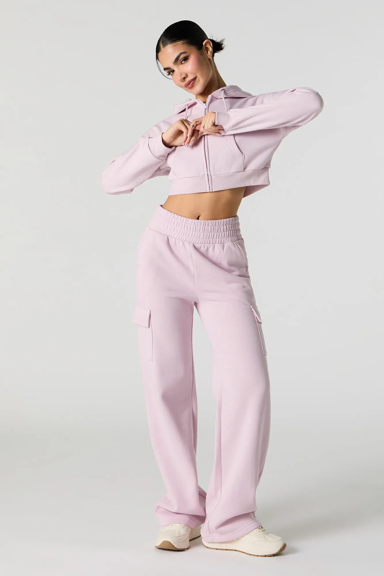 Active Cropped Zip-Up Fleece Hoodie