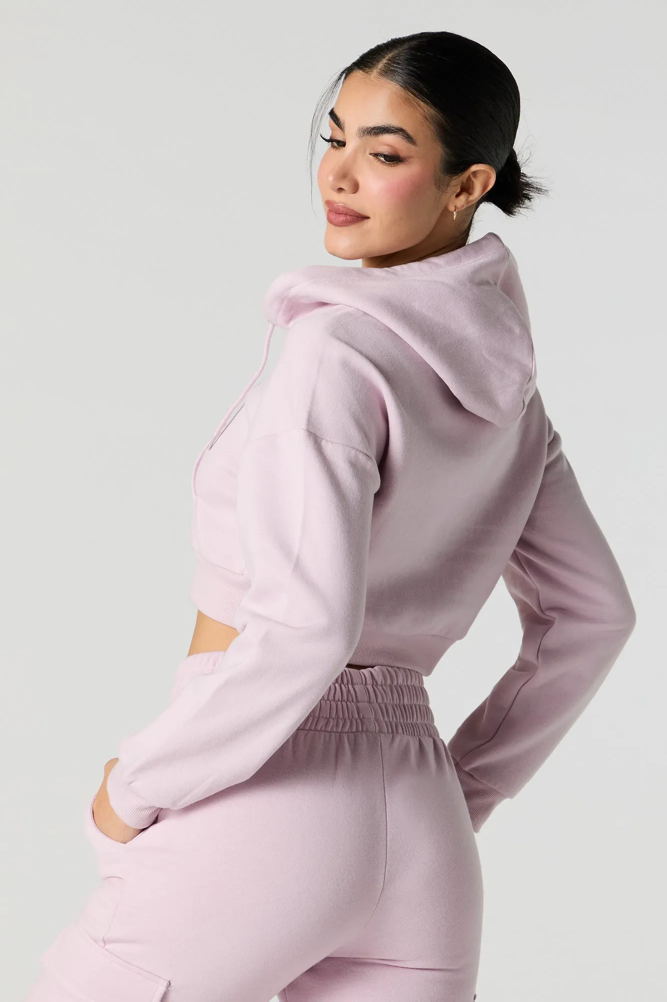 Active Cropped Zip-Up Fleece Hoodie