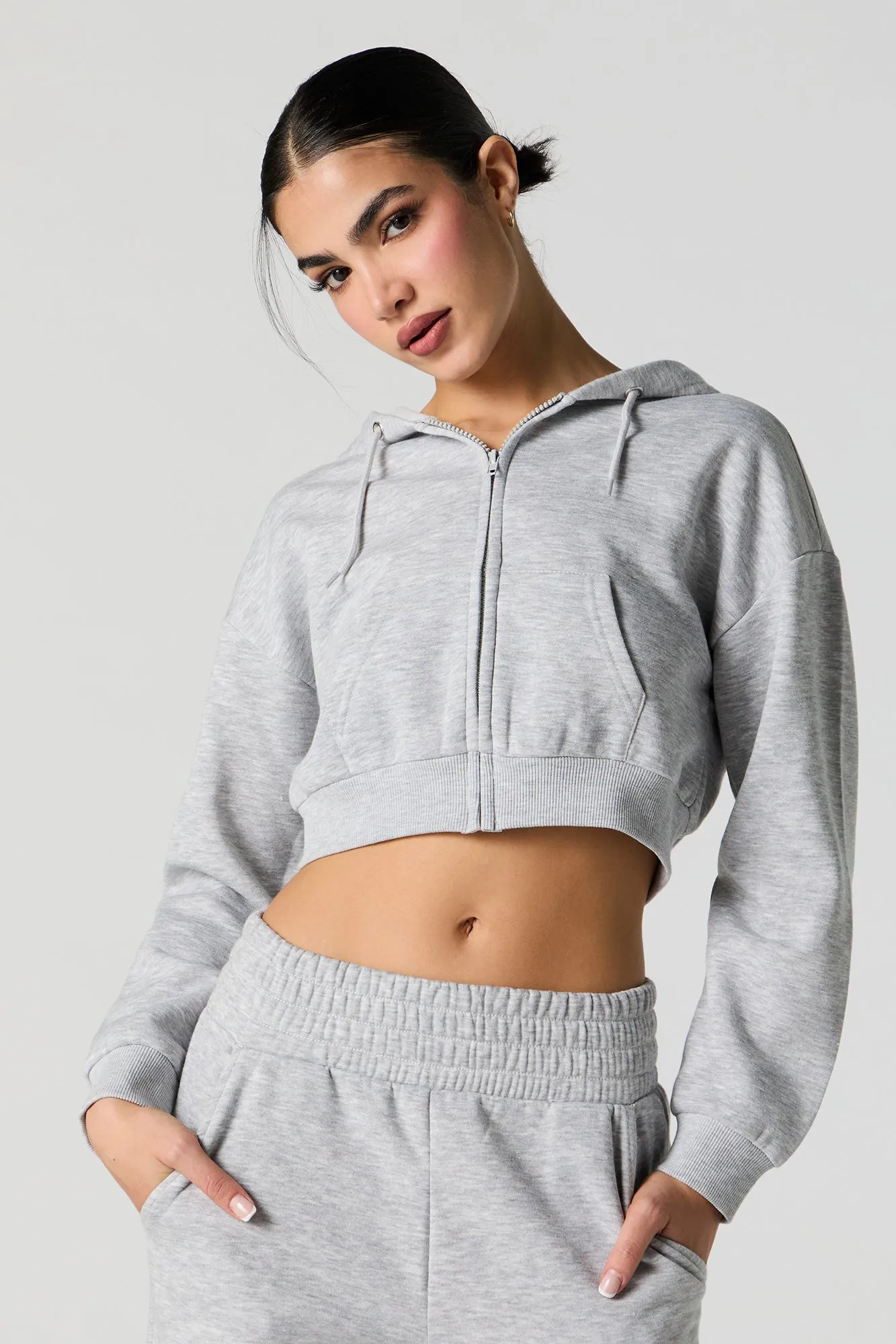Active Cropped Zip-Up Fleece Hoodie
