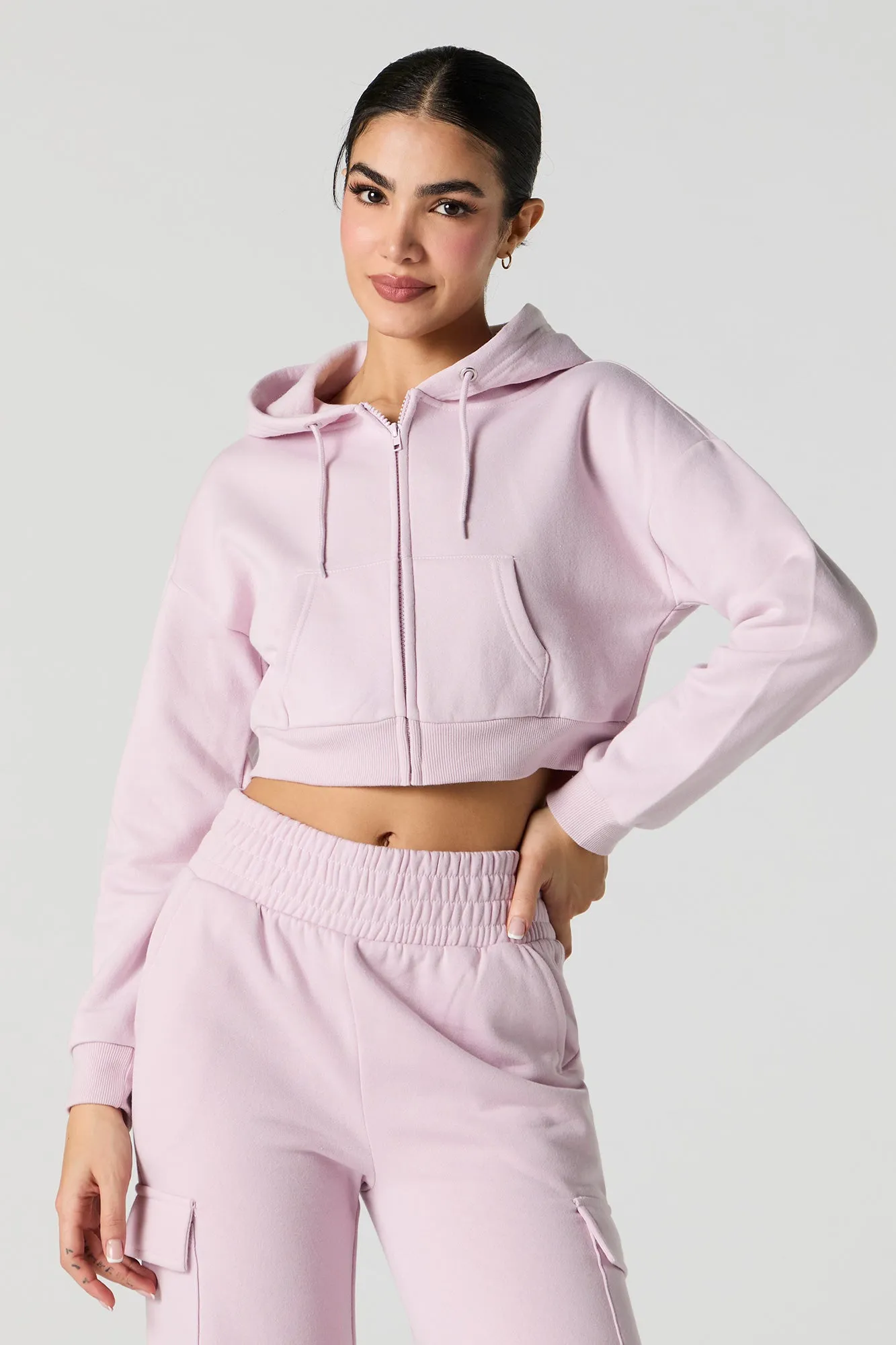 Active Cropped Zip-Up Fleece Hoodie