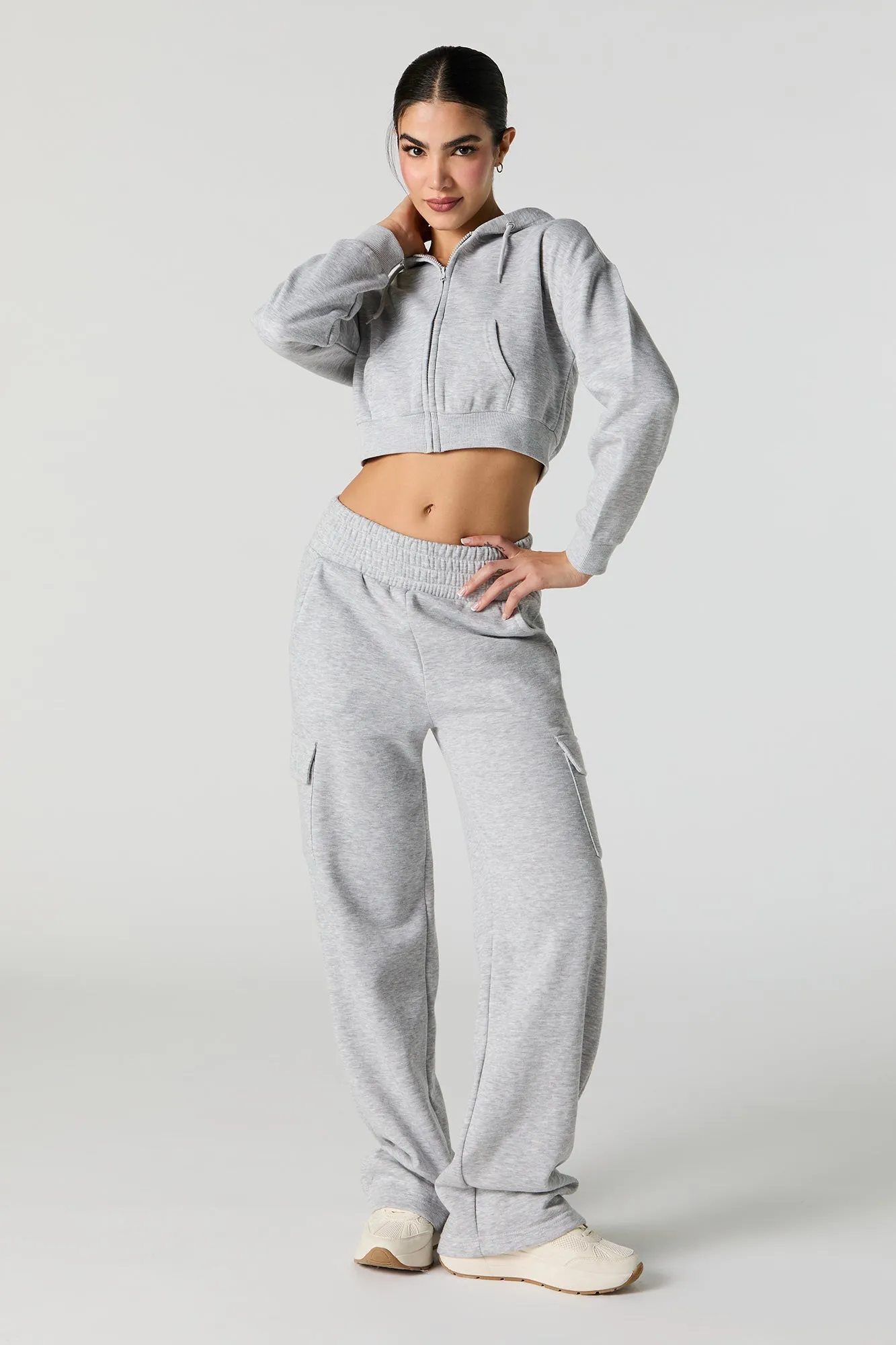 Active Cropped Zip-Up Fleece Hoodie