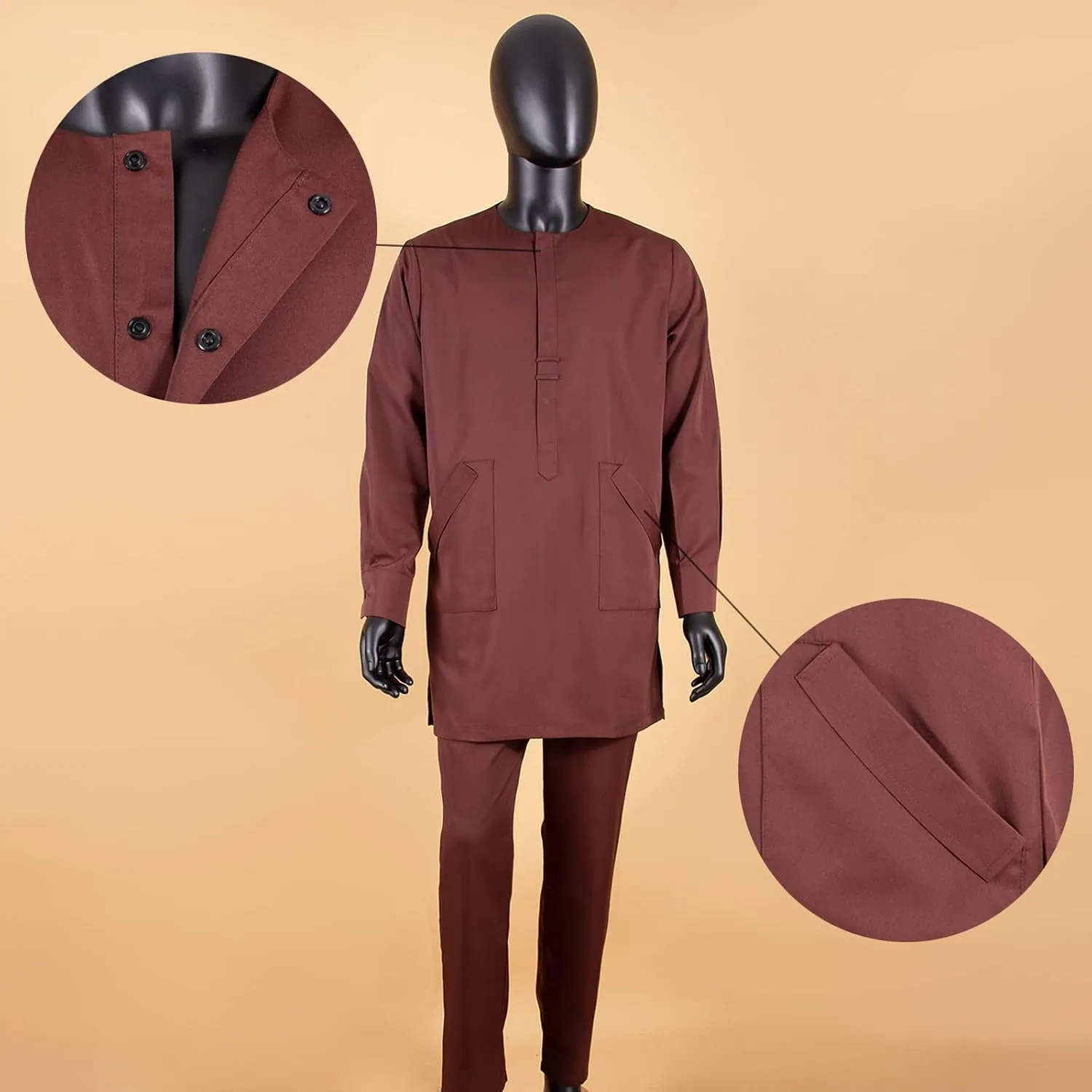 African Men Traditional Clothing Set Full Sleeve Dashiki Long Shirts and Pants 2 Piece Set African Suits