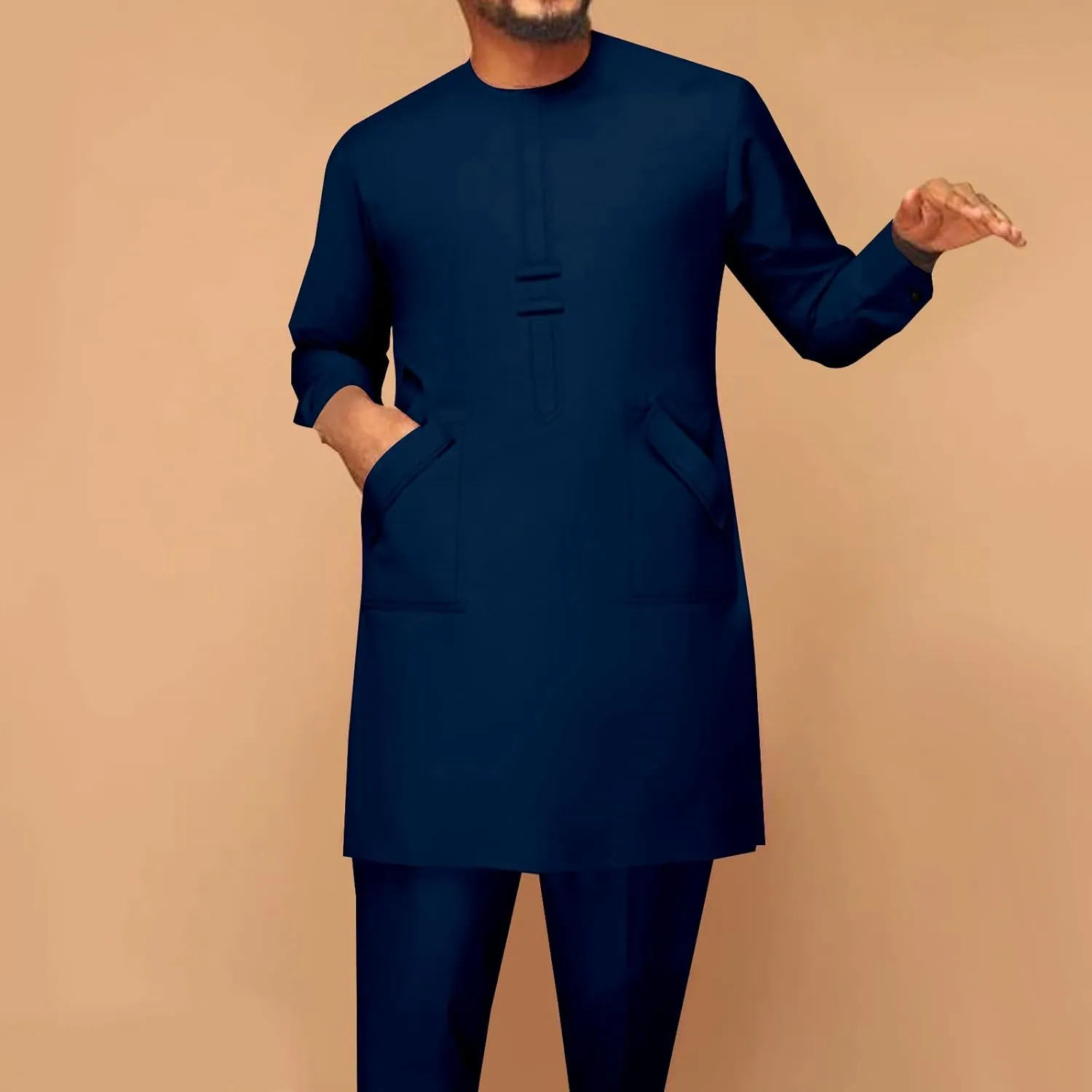 African Men Traditional Clothing Set Full Sleeve Dashiki Long Shirts and Pants 2 Piece Set African Suits