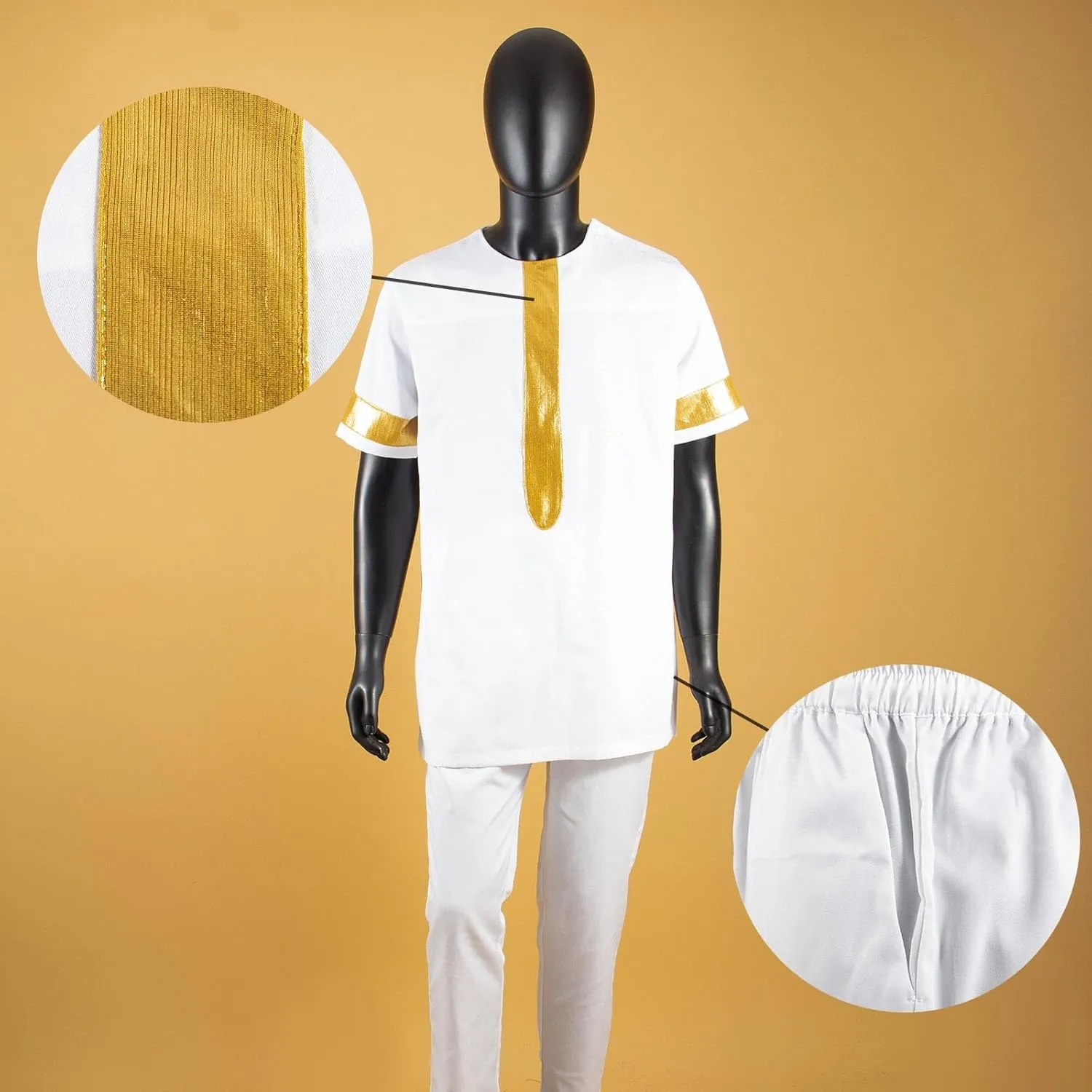 African Suits for Men Embroidery Short Sleeve Shirts and Pants 2 Piece Set Plus Size Casual Tracksuit