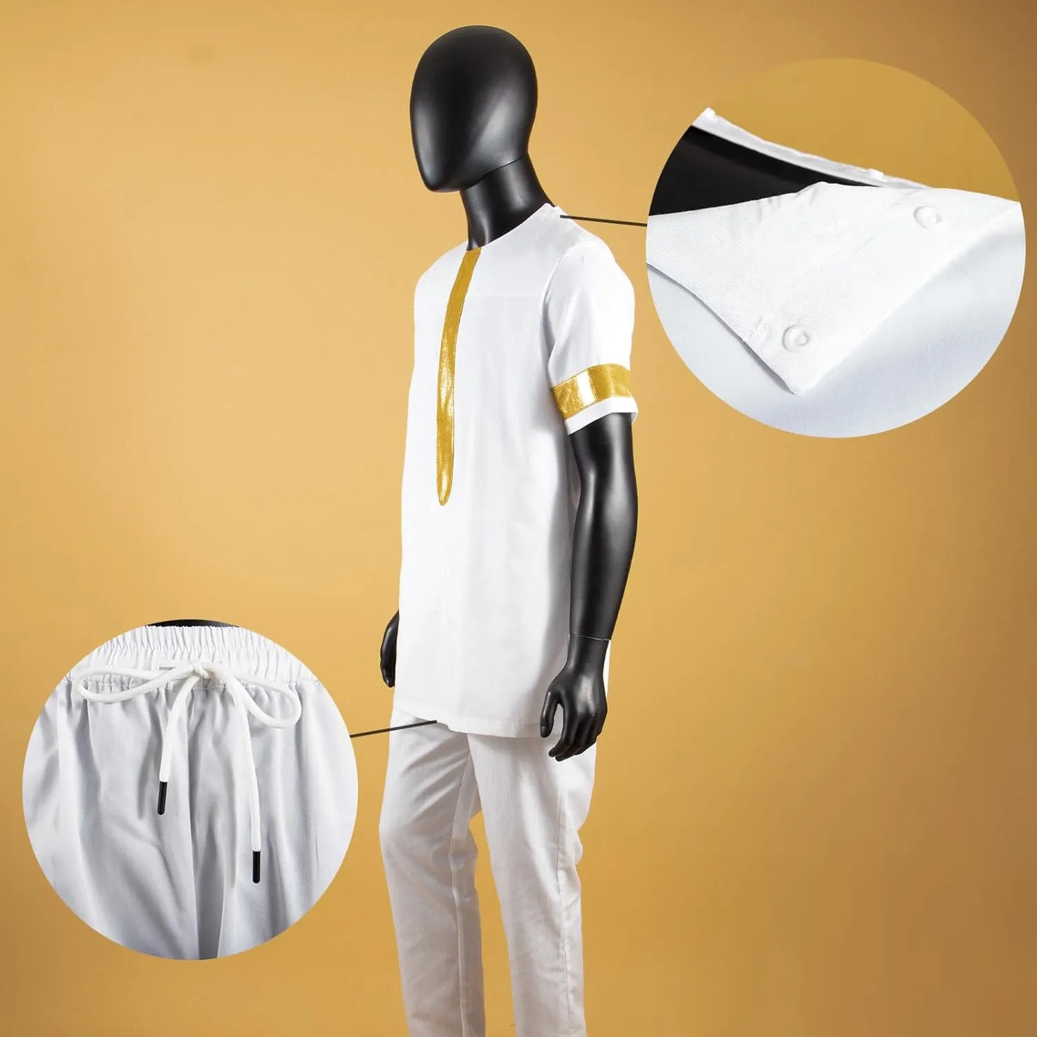 African Suits for Men Embroidery Short Sleeve Shirts and Pants 2 Piece Set Plus Size Casual Tracksuit