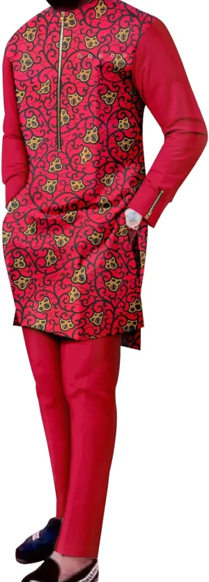 African Traditional Clothing for Men Print Shirts and Pants 2 Piece Set Formal Suit for Wedding Evening