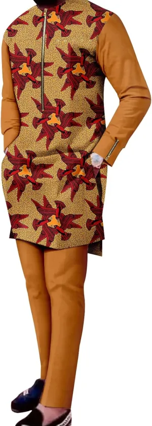 African Traditional Clothing for Men Print Shirts and Pants 2 Piece Set Formal Suit for Wedding Evening