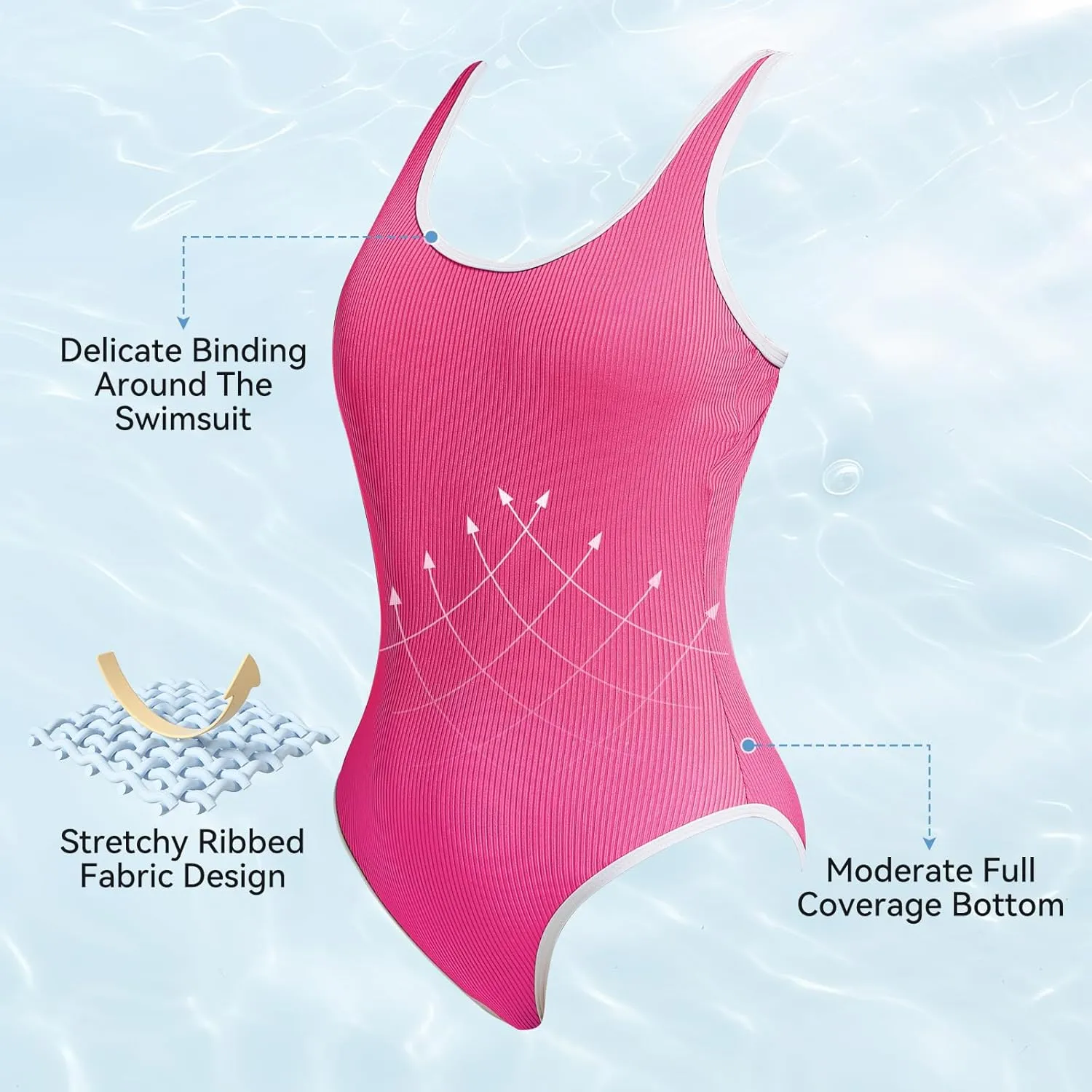 American Trends Women's Pink High Rise Solid One-Piece Swimsuit with Adjustable Strap and Pull On Closure