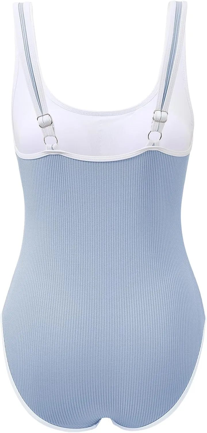 American Trends Women's Pink High Rise Solid One-Piece Swimsuit with Adjustable Strap and Pull On Closure