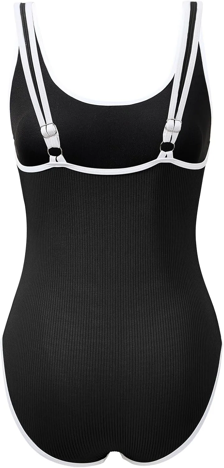 American Trends Women's Pink High Rise Solid One-Piece Swimsuit with Adjustable Strap and Pull On Closure