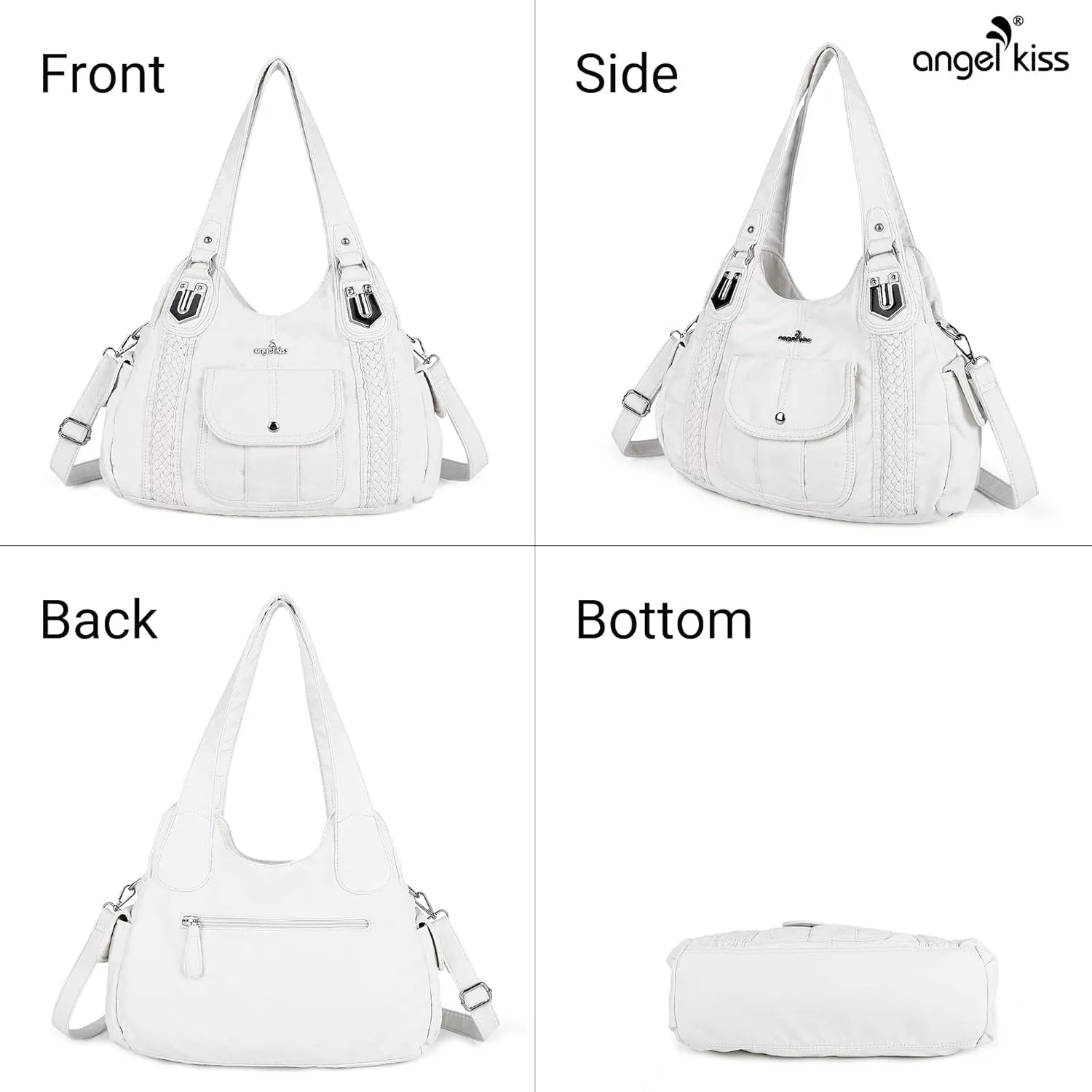 Angelkiss Purses and Handbags for Women Washed Vegan Leather Crossbody Hobo Satchel Shoulder Tote Purse