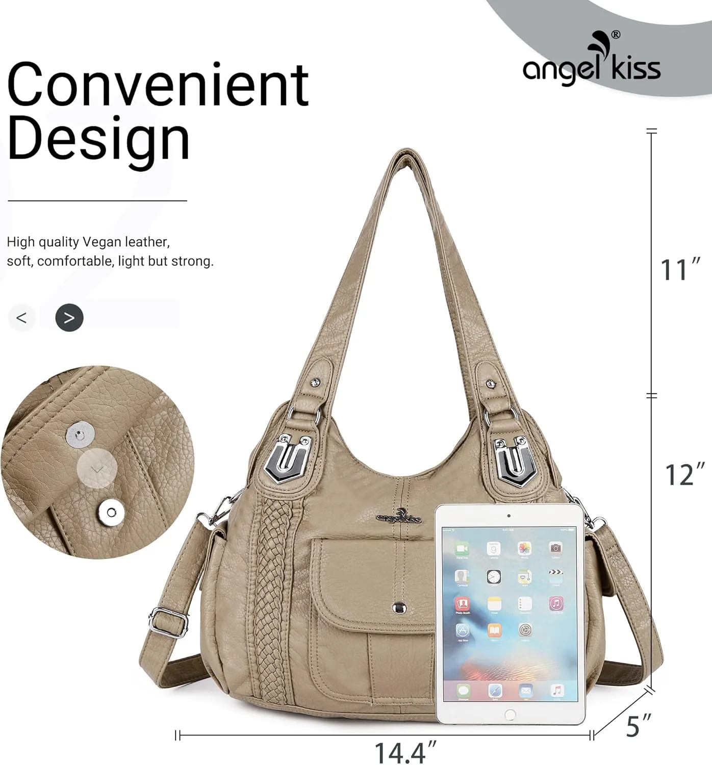 Angelkiss Purses and Handbags for Women Washed Vegan Leather Crossbody Hobo Satchel Shoulder Tote Purse