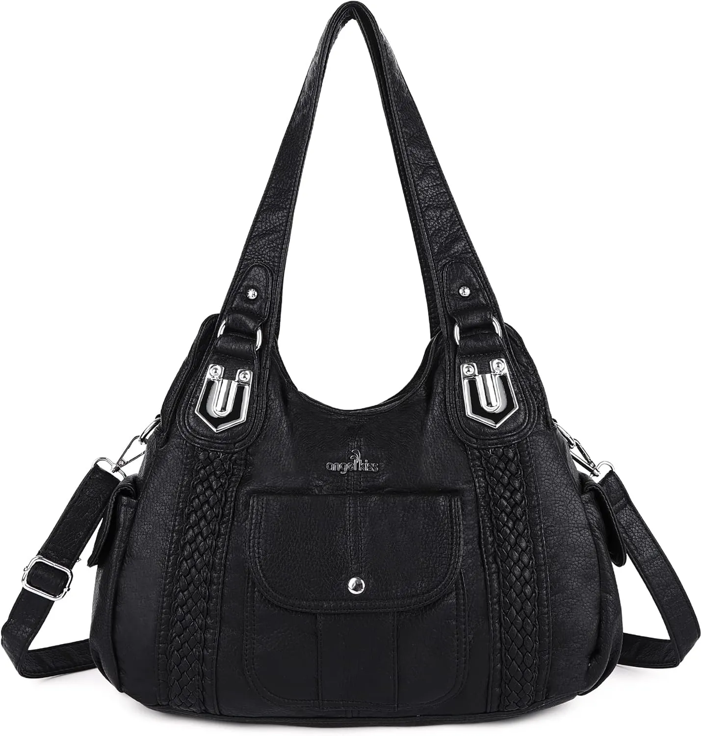 Angelkiss Purses and Handbags for Women Washed Vegan Leather Crossbody Hobo Satchel Shoulder Tote Purse