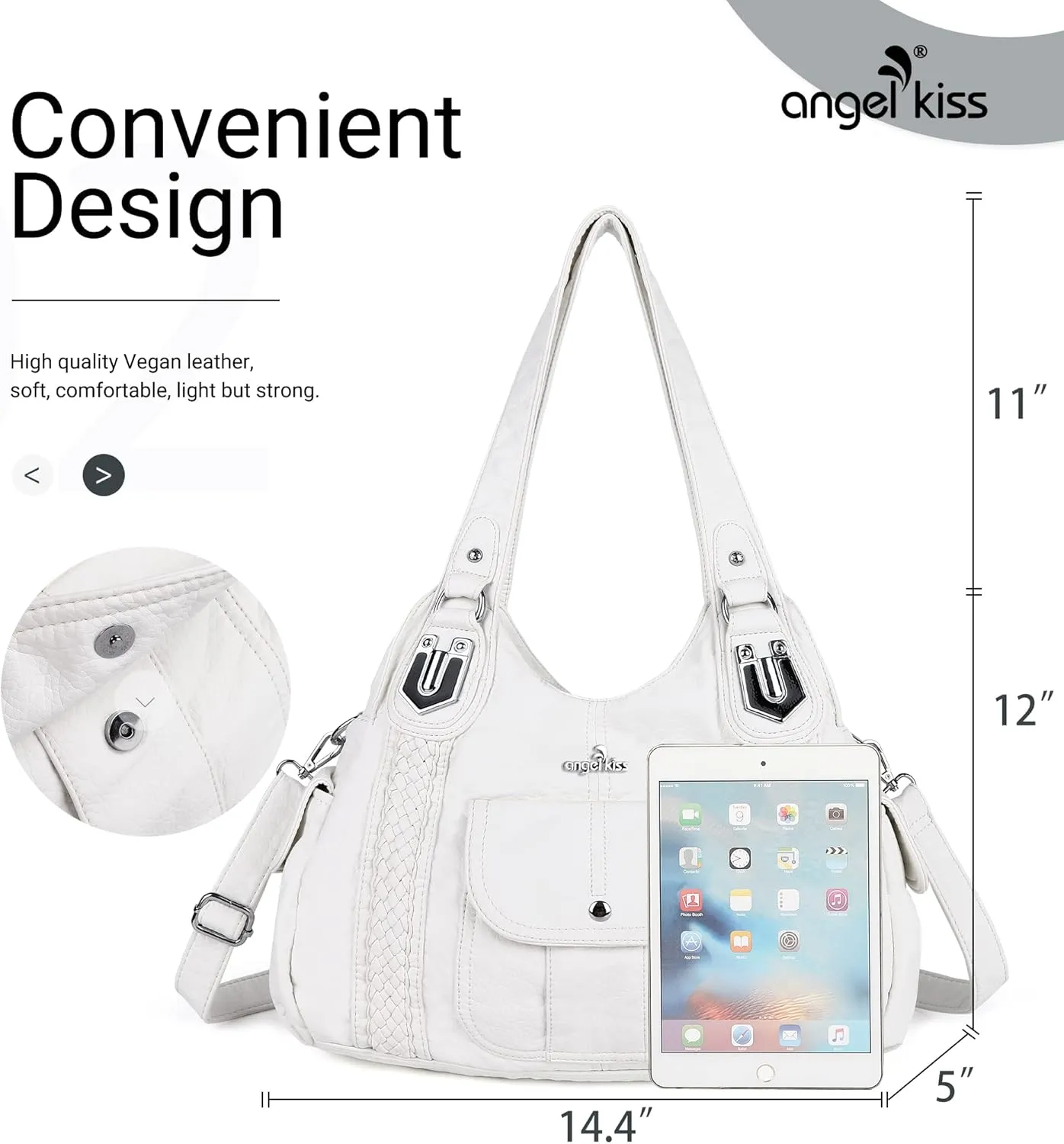 Angelkiss Purses and Handbags for Women Washed Vegan Leather Crossbody Hobo Satchel Shoulder Tote Purse