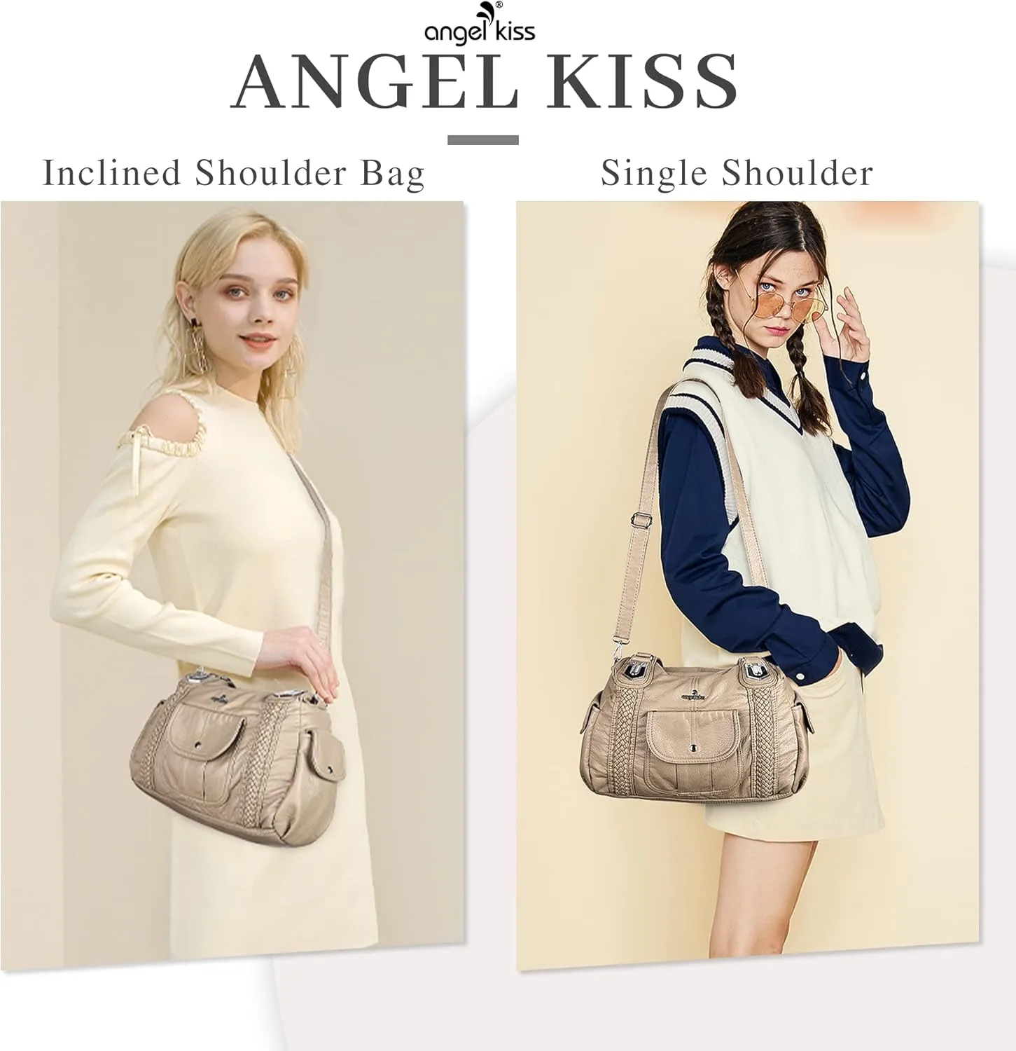 Angelkiss Purses and Handbags for Women Washed Vegan Leather Crossbody Hobo Satchel Shoulder Tote Purse