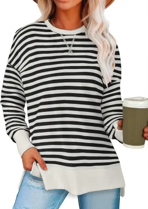 ANRABESS Sweatshirts for women 2025 Fall Fashion Long Sleeve Shirts Crewneck Lightweight Side Split Casual Pullover Top