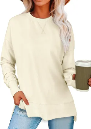 ANRABESS Sweatshirts for women 2025 Fall Fashion Long Sleeve Shirts Crewneck Lightweight Side Split Casual Pullover Top