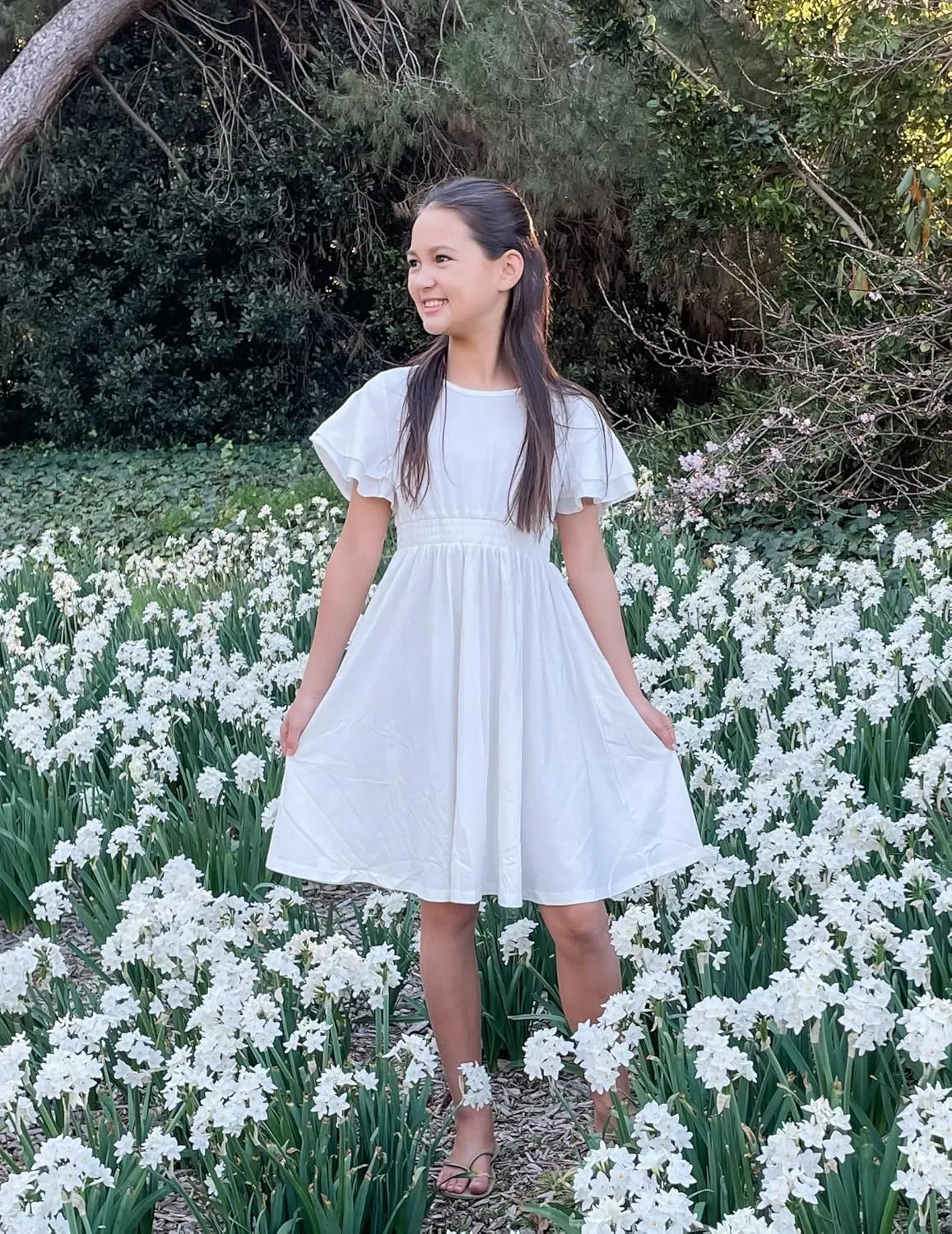 Arshiner Girl's Casual Dress Summer Scoop Neck Short Sleeve Flowy Print and Plain Sundress for Kids 4-14Y