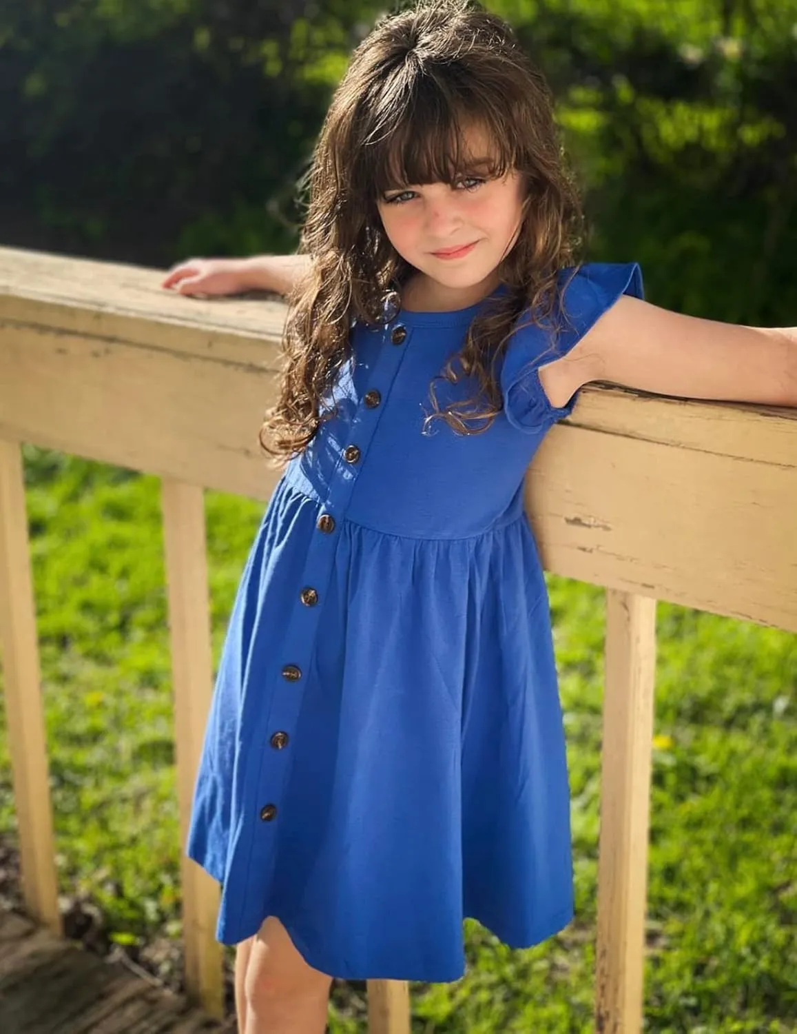 Arshiner Girls Dress Flutter Sleeve A-Line Button Down Sundress Casual Midi Dresses for 4-12 Years Kids