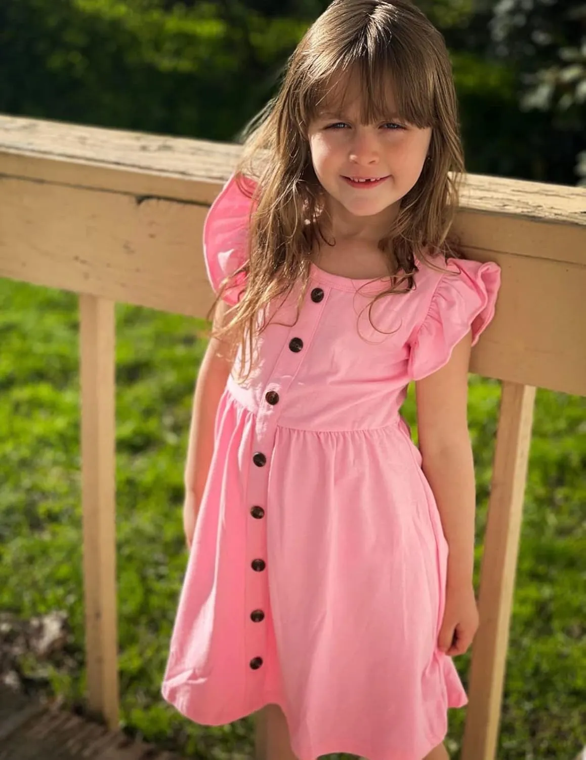 Arshiner Girls Dress Flutter Sleeve A-Line Button Down Sundress Casual Midi Dresses for 4-12 Years Kids