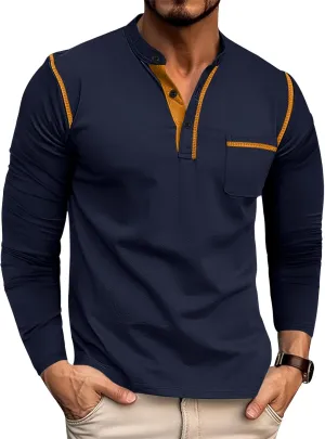 Aulemen Men's Henley Shirts Long Sleeve Casual Lightweight Slim Fit Basic Button Henley T-Shirt with Pocket