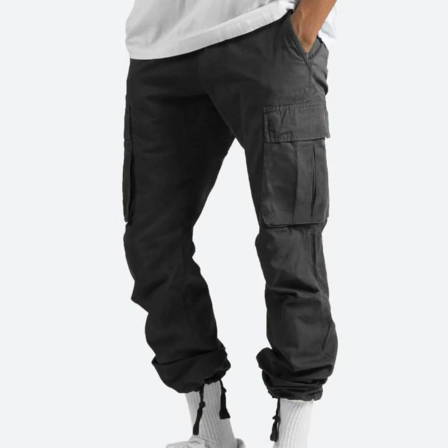 Aymnlox Cargo Pants for Men Baggy Big and Tall Linen Drawstring Sweatpants Casual Hiking Jogger Athletic Straight Pant Pocket