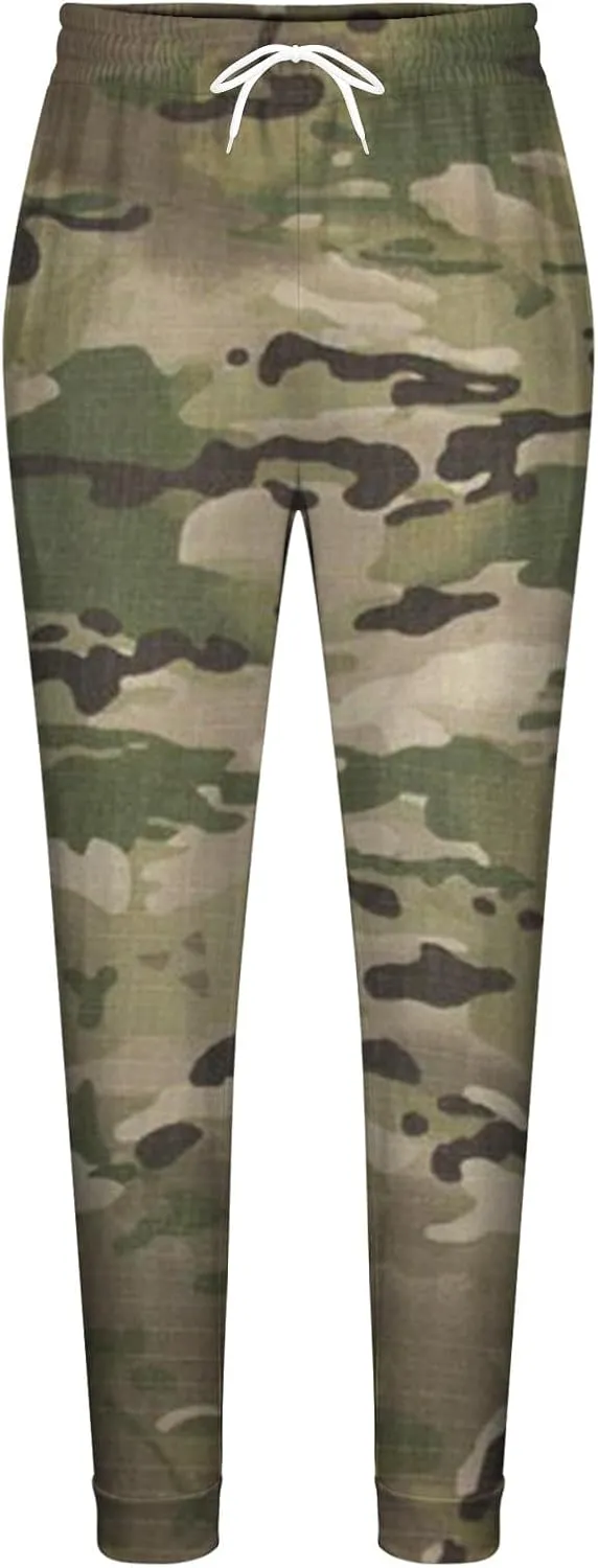 Aymnlox Mens Camousflag Casual Pants Tactical Elastic Drawstring Waist Sweatpants Jogger Hiking Running Pants with Pockets