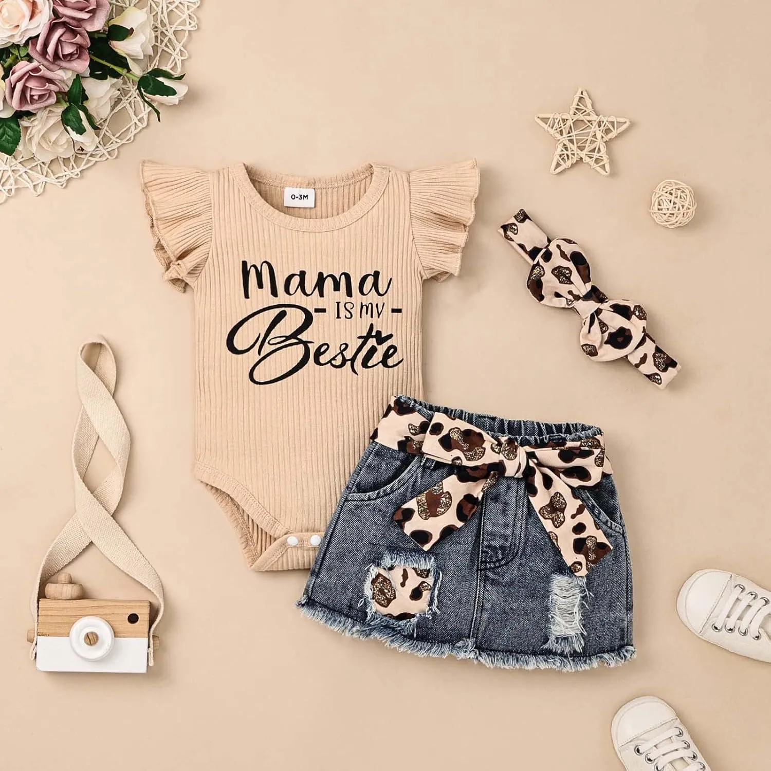 Baby Girl Clothes Newborn Romper Ruffle Sleeve Short Jeans Skirt with Headband Infant Outfits Set 0-18 Months