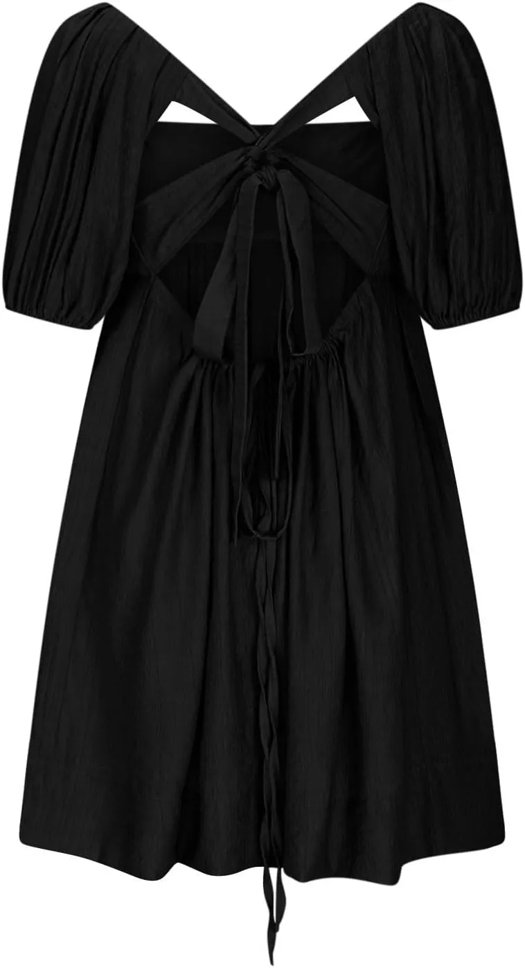 Babydoll Dresses for Women 2025 Cute Puff Short Sleeve Square Neck Tshirt Dress High Waist A Line Dress Mini Dresses