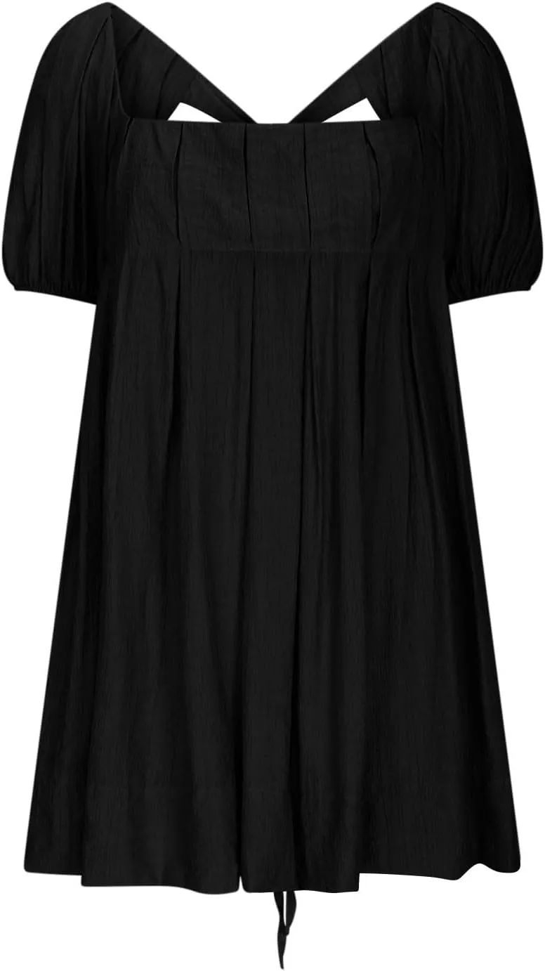 Babydoll Dresses for Women 2025 Cute Puff Short Sleeve Square Neck Tshirt Dress High Waist A Line Dress Mini Dresses