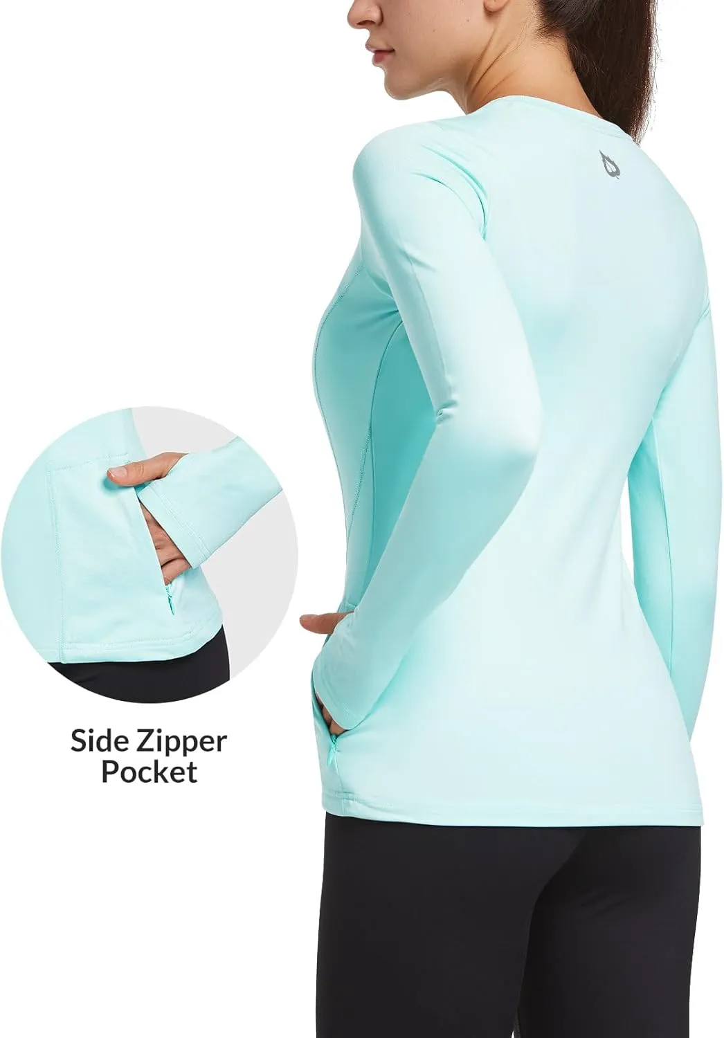 baleaf Thermal Shirts for Women Long Sleeve Fleece Tops Running Workout Cold Weather Gear Compression Zipper Pocket