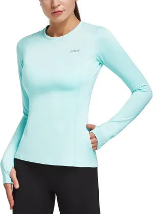 baleaf Thermal Shirts for Women Long Sleeve Fleece Tops Running Workout Cold Weather Gear Compression Zipper Pocket