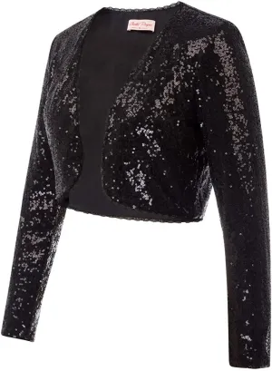 Belle Poque Women's Sequin Jacket Open Front Long Sleeve Sparkly Blazer Bolero Shrugs for Dresses S-XXL