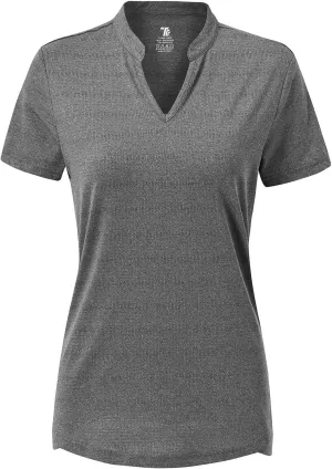 BGOWATU Womens Golf Polo Shirts Short Sleeve V-Neck Collarless Tennis T-Shirt Quick Dry Lightweight Tops