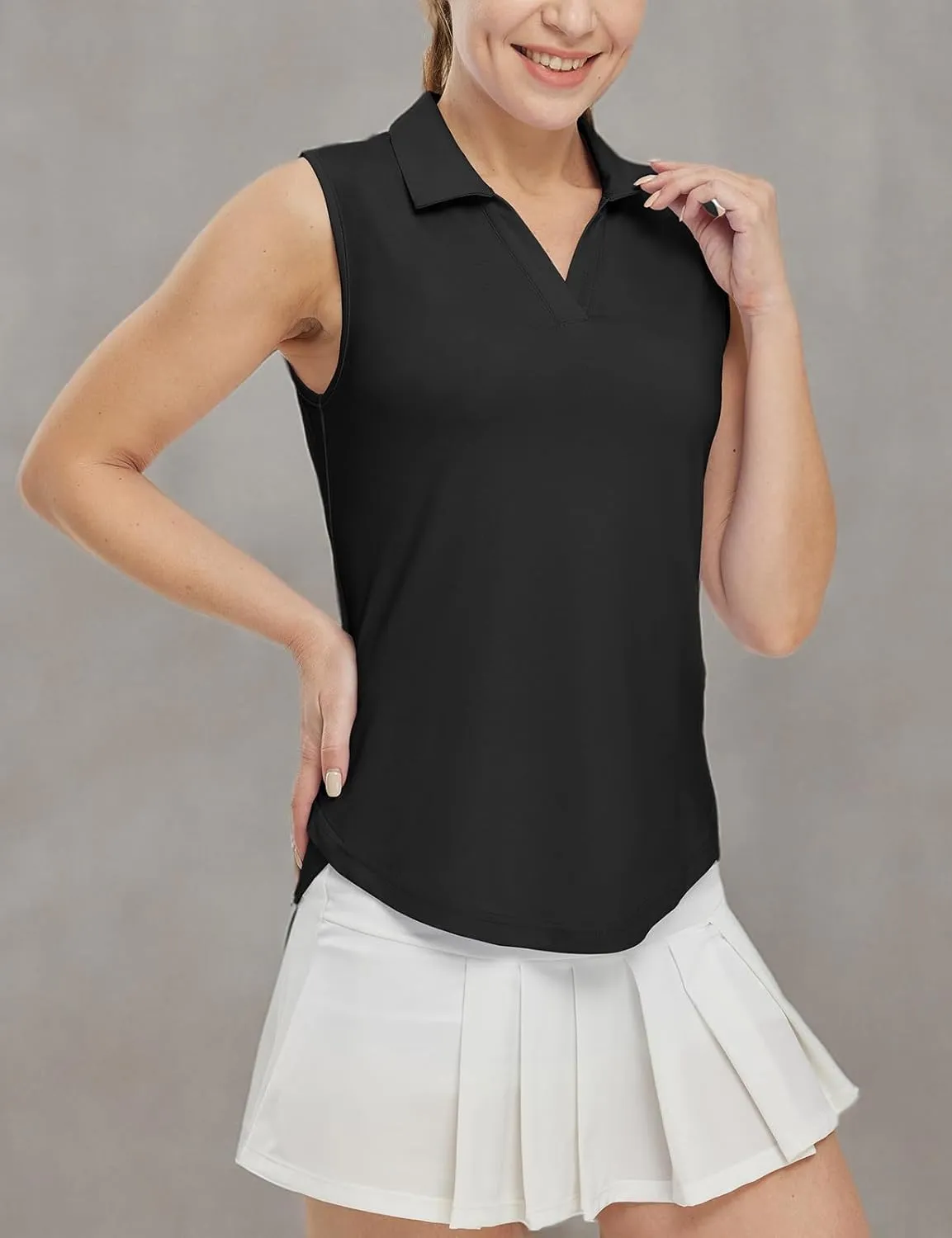 BGOWATU Women's Sleeveless Golf Polo Shirts Collared V Neck Tennis Tank Tops UPF 50  Quick Dry Lightweight