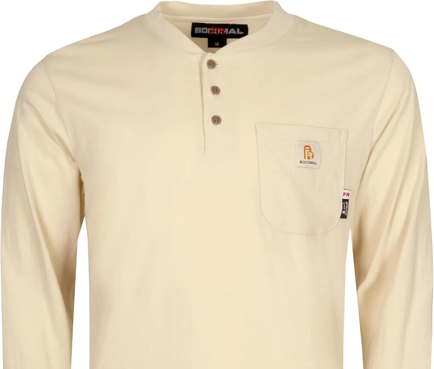 BOCOMAL FR Shirts 6oz Lightweight Flame Resistant Long Sleeve Henley Shirt Fire Retardant Workwear NFPA2112 CAT2