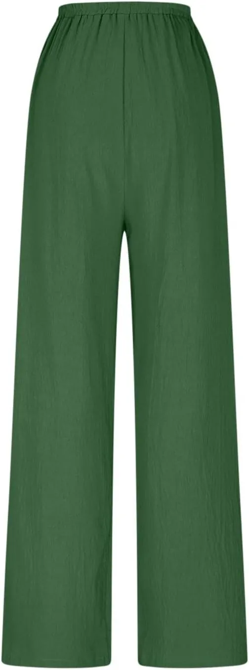 Boho Pants for Women 2025 Summer Wide Leg Linen Pants High Waist Floral Casual Loose Palazzo Trousers with Pockets