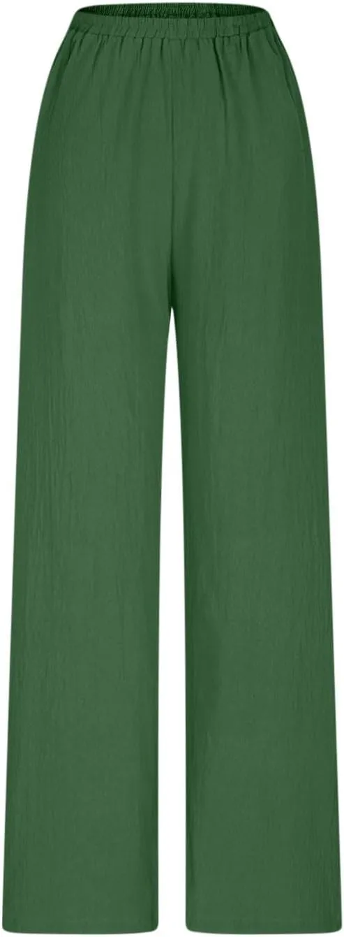 Boho Pants for Women 2025 Summer Wide Leg Linen Pants High Waist Floral Casual Loose Palazzo Trousers with Pockets