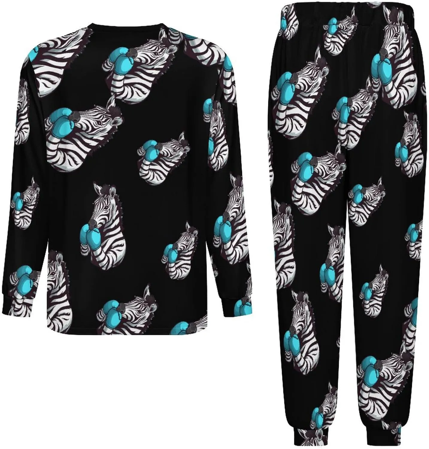Boxing Zebra Men's Pajamas Sets Round Neck Long Sleeve Shirts And Bottoms 2 Piece Pjs Loungewear