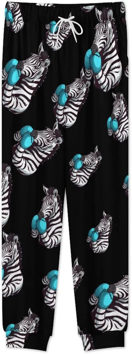 Boxing Zebra Men's Pajamas Sets Round Neck Long Sleeve Shirts And Bottoms 2 Piece Pjs Loungewear