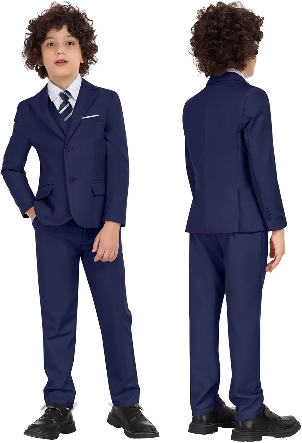Boys Formal Suit Set Kids 5 Piece Suit Jacket Pants Set with Dress Shirt and Tie Prom Wedding Tuxedo Suits