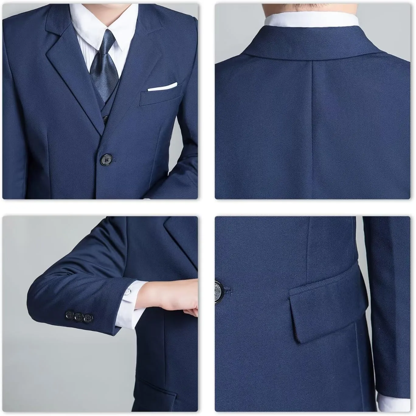 Boys Formal Suit Set Kids 5 Piece Suit Jacket Pants Set with Dress Shirt and Tie Prom Wedding Tuxedo Suits