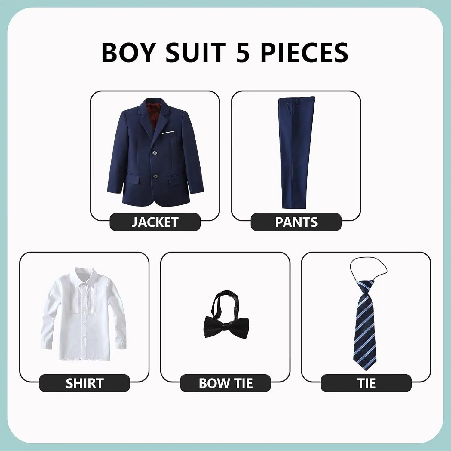 Boys Formal Suit Set Kids 5 Piece Suit Jacket Pants Set with Dress Shirt and Tie Prom Wedding Tuxedo Suits