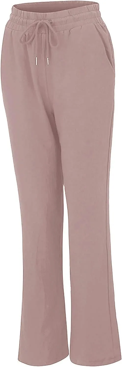 BZGTZT Linen Pants for Women Summer Casual Loose Drawstring Elastic High Waist Comfy Trousers Straight Leg Long Lounge Pant